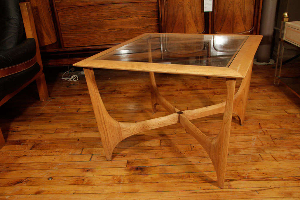 Pair Lane Mid Century Side Tables with Glass Tops