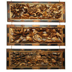 Antique Japanese wood carving panel (Ranma)