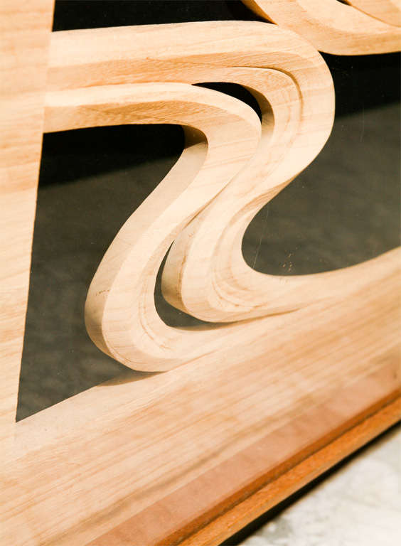 Wood Japanese wood carving panel of swimming carp.