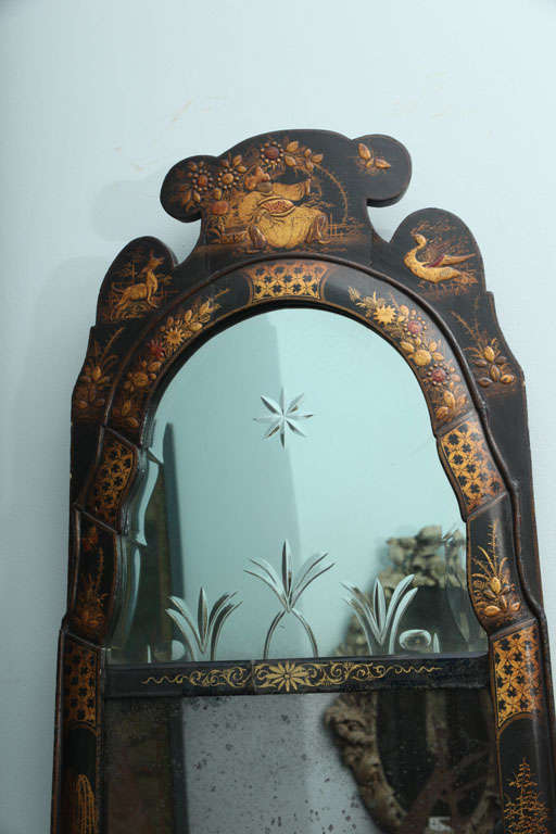 English Fine and Rare Queen Anne Japanned Mirror