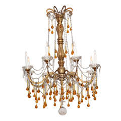 French 19th Century Chandelier with Amber Crystals