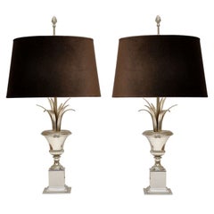 Fabulous Pair of Maison Charles Silvered Metal Urn-Form Table Lamps