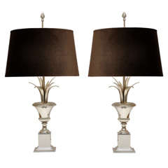 Fabulous Pair of Maison Charles Silvered Metal Urn-Form Table Lamps 7