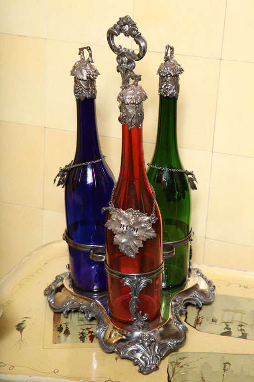 Decanter Set with Silver Tops and Labels