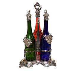 Antique Decanter Set with Silver Tops and Labels