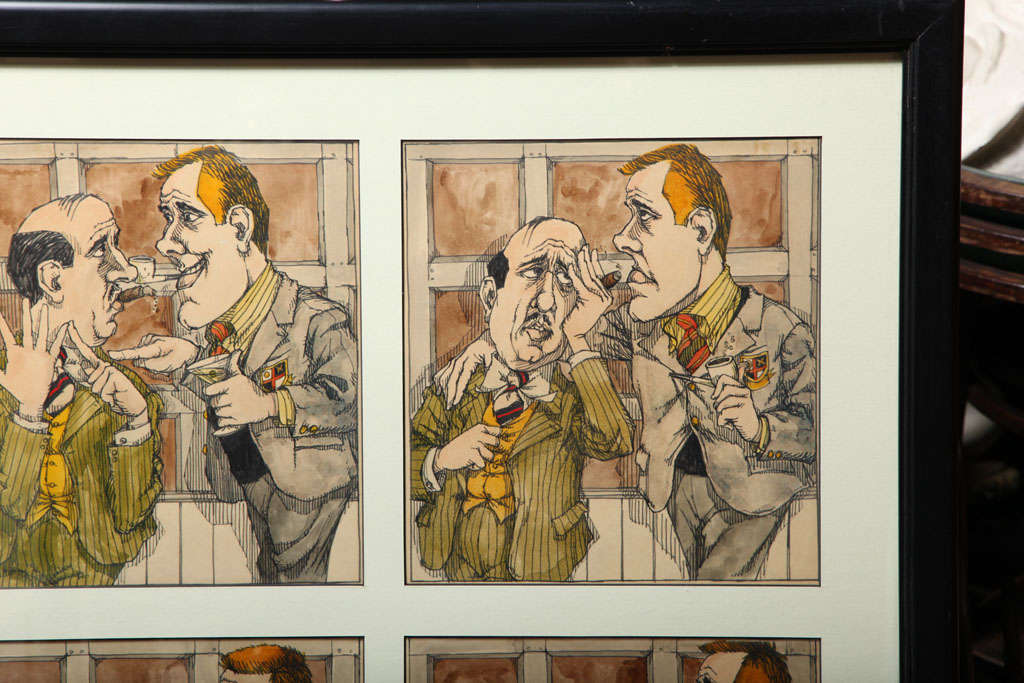 Six Watercolor Paintings of Cigar Smokers by Gersten In Excellent Condition For Sale In Water Mill, NY