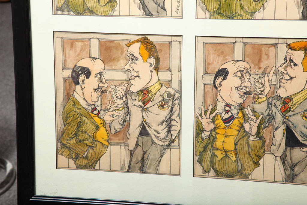 Six Watercolor Paintings of Cigar Smokers by Gersten For Sale 1
