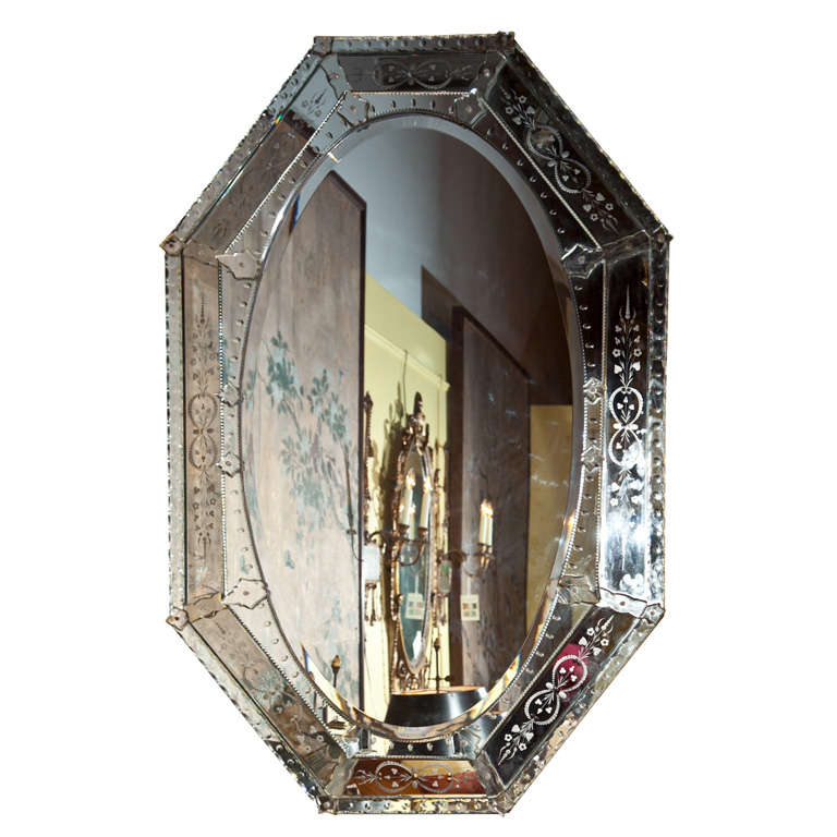 Octagonal French Deco Mirror For Sale