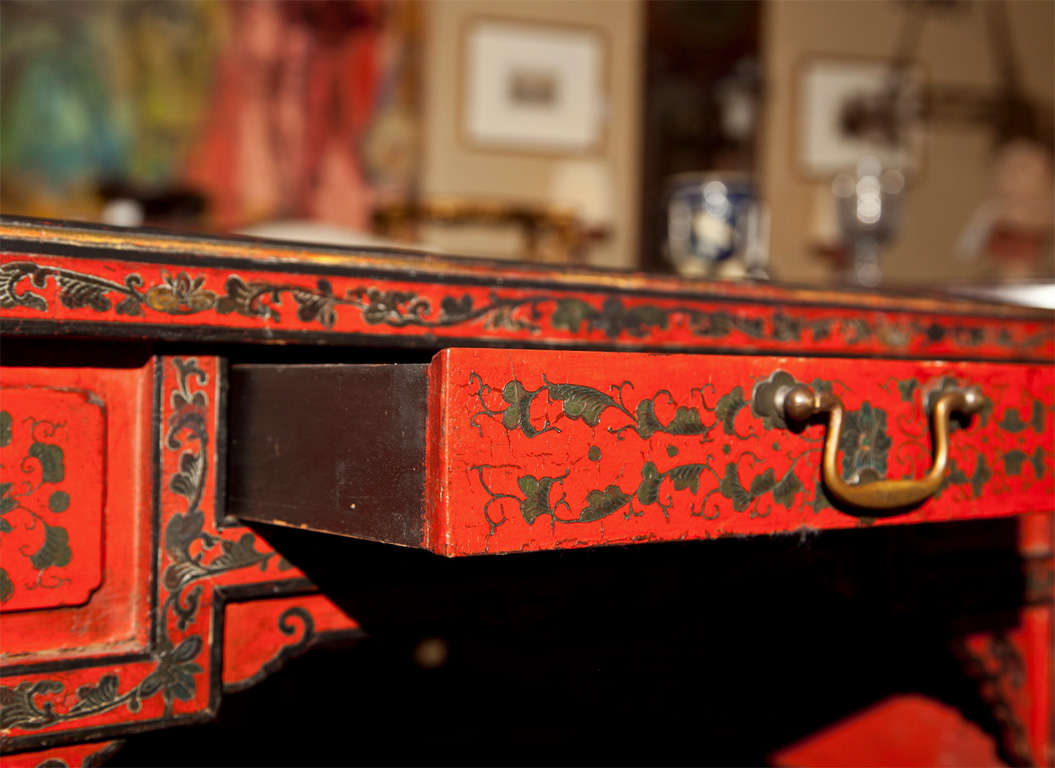 Painted Red Lacquer Chinoiserie Desk