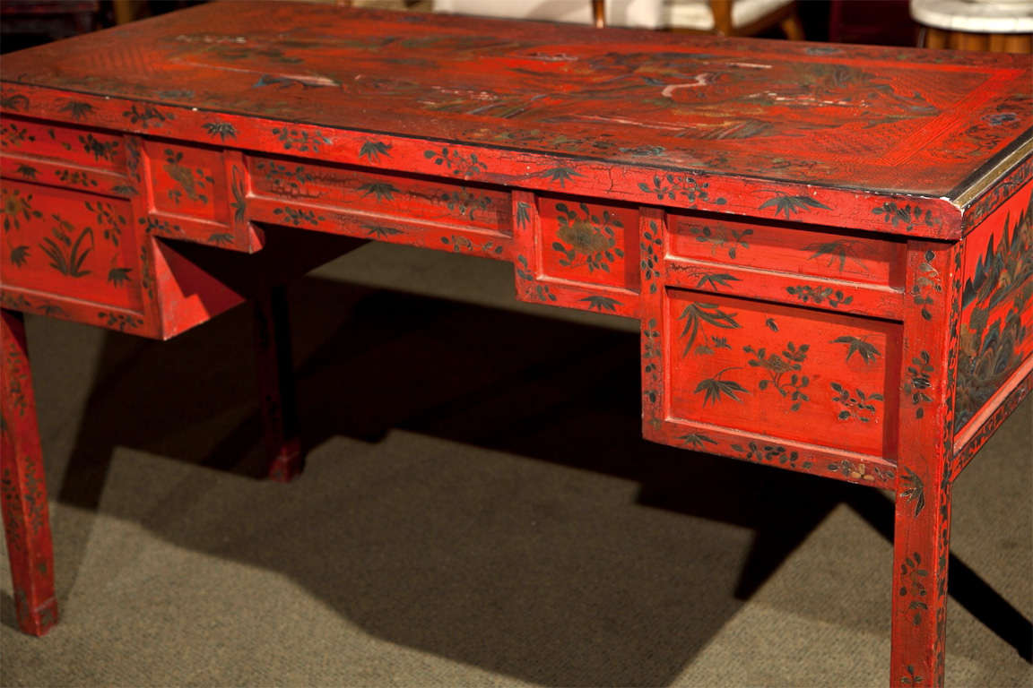 Red Lacquer Chinoiserie Desk 1