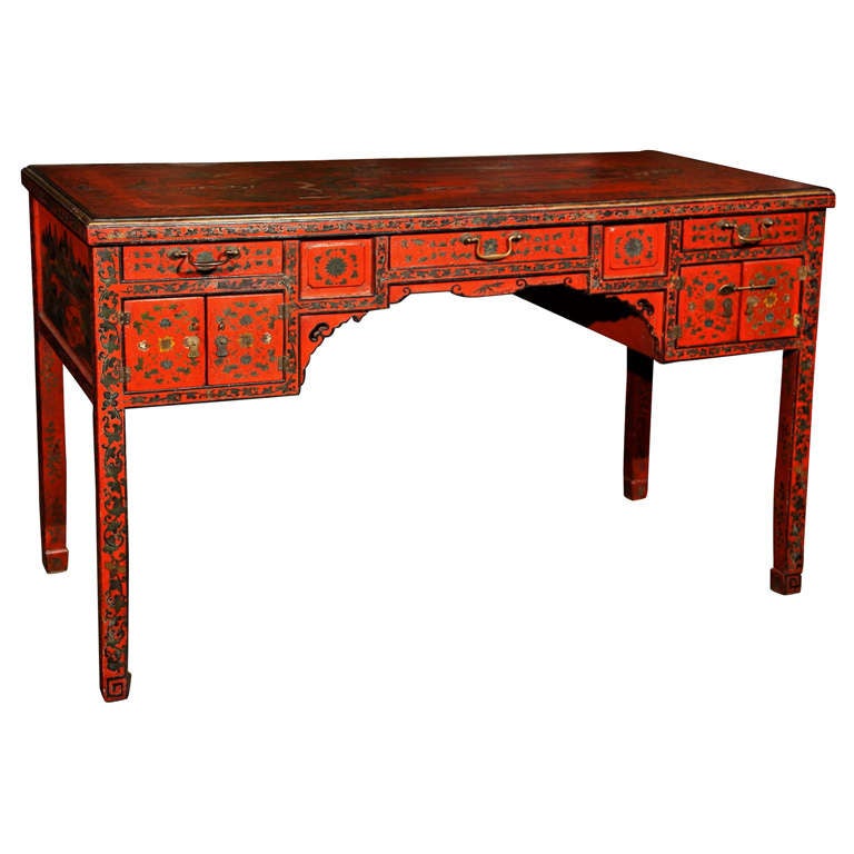 Red Lacquer Chinoiserie Desk