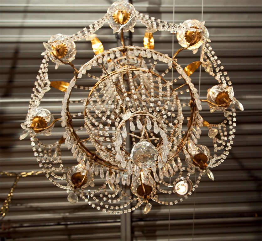 Italian Gilt-Metal and Crystal Chandelier In Good Condition In Stamford, CT