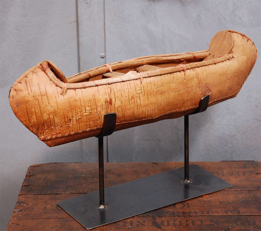 Antique Bark Canoe on Stand