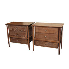 Pair Mid-Century Oak Ceruse Bedside Tables