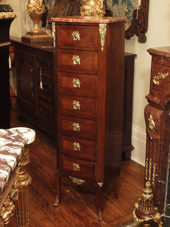 Antique French Louis XVI marble top "Semainier" 7 drawer chest
