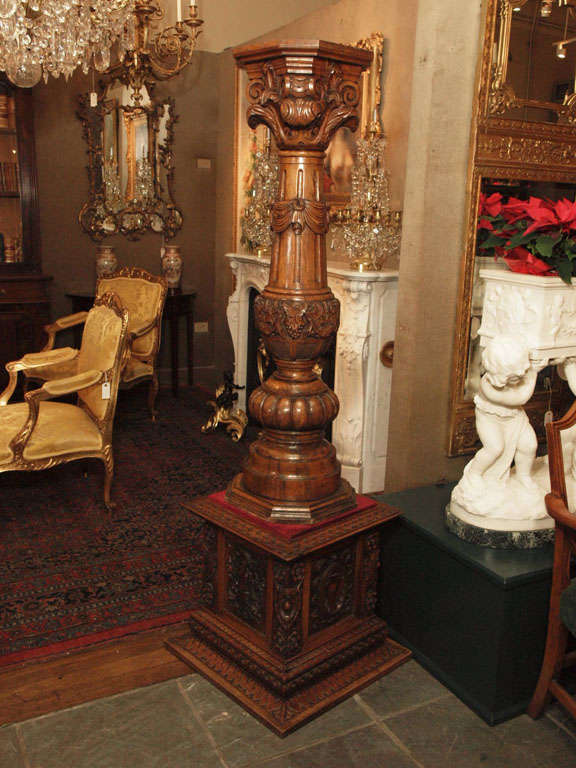 Pair of Antique French Carved Walnut Pedestals and Bases