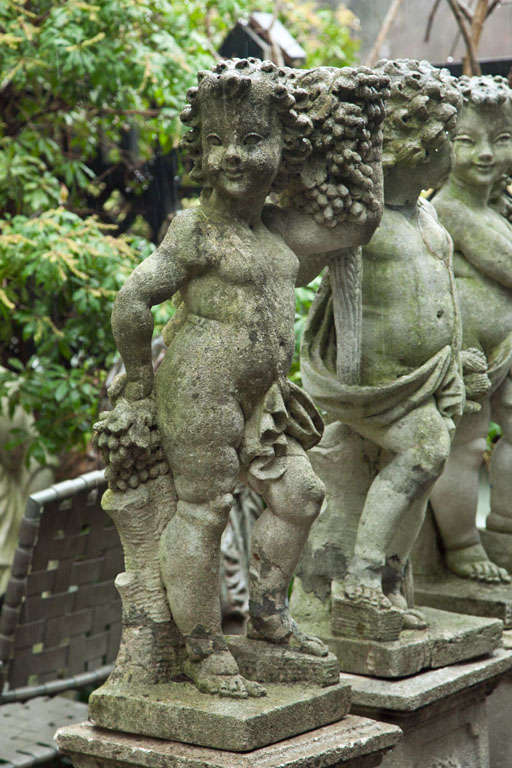 Set Of  4  Carved Limestone Stone  Putto Of The Seasons
