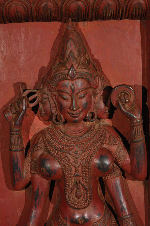 Wood 2 doors panels with Hindu Goddess carved