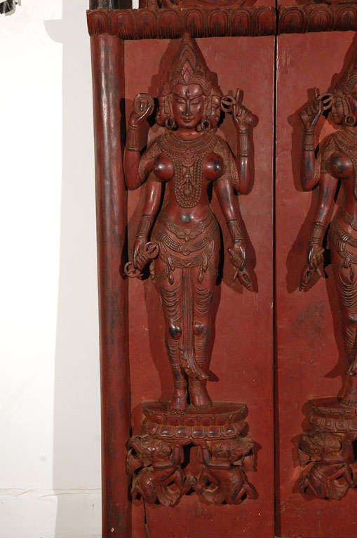 2 doors panels with Hindu Goddess carved 2