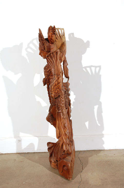 Indonesian Balinese Dancer Goddess Wood Sculpture