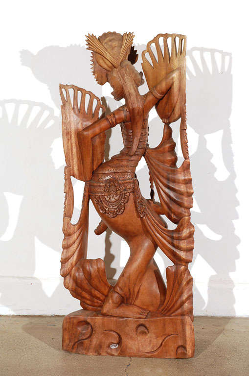 Balinese Dancer Goddess Wood Sculpture In Good Condition In North Hollywood, CA