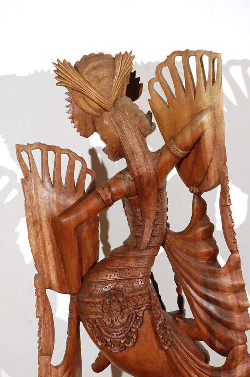 20th Century Balinese Dancer Goddess Wood Sculpture
