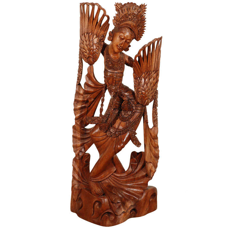 Balinese Dancer Goddess Wood Sculpture