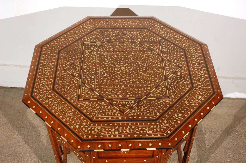 19th Century Anglo Indian folding Rosewood Ivory Inlaid Octagonal Side Table