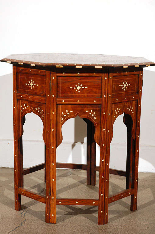 Anglo Indian folding Rosewood Ivory Inlaid Octagonal Side Table 3