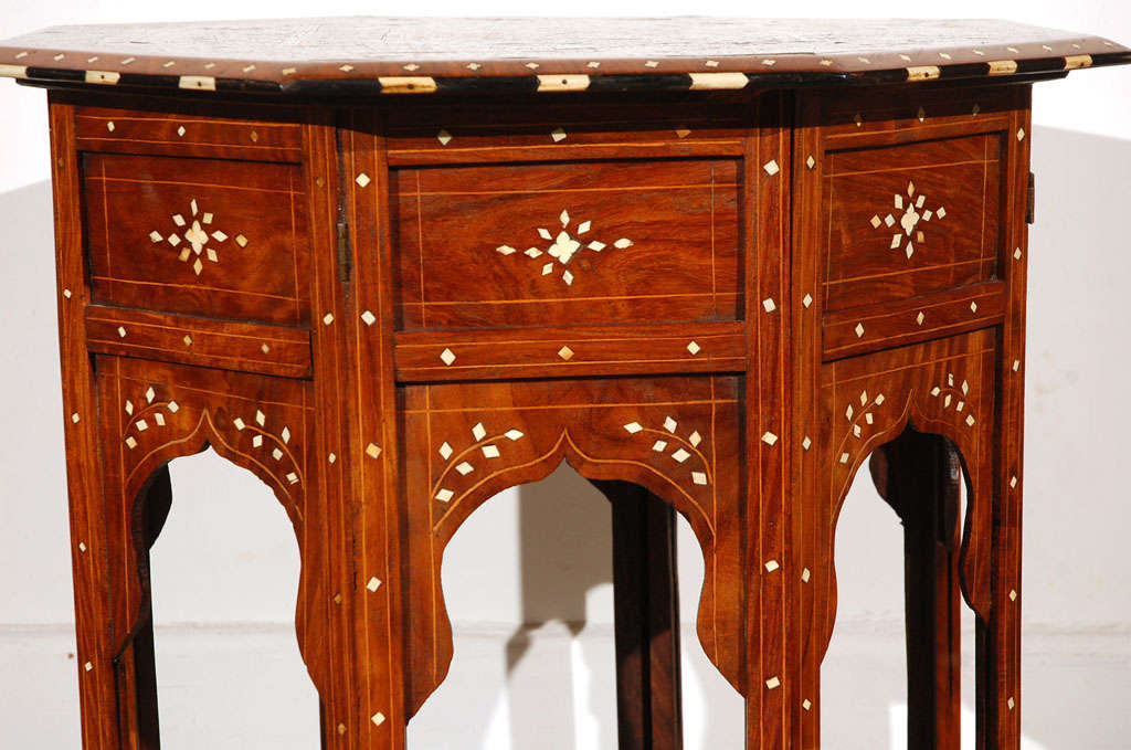 Anglo Indian folding Rosewood Ivory Inlaid Octagonal Side Table 5