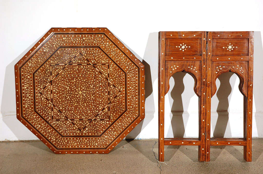 Anglo Indian folding Rosewood Ivory Inlaid Octagonal Side Table 6