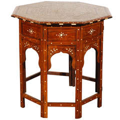 Anglo Indian folding Rosewood Ivory Inlaid Octagonal Side Table