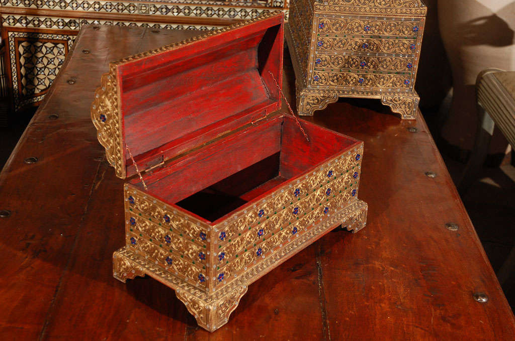 Set of Three Decorative Asian Thai Gilt Boxes 1