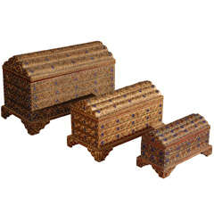 Set of Three Decorative Asian Thai Gilt Boxes