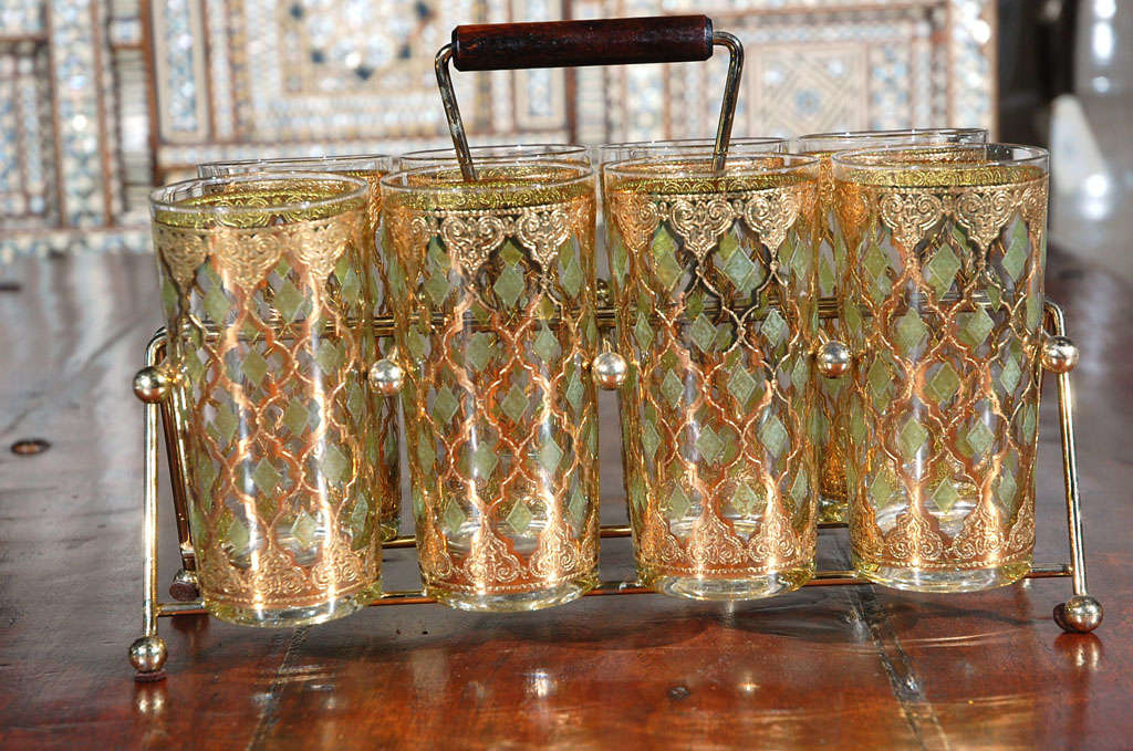 American Vintage Set of 8  Moorish  Glasses with Cart
