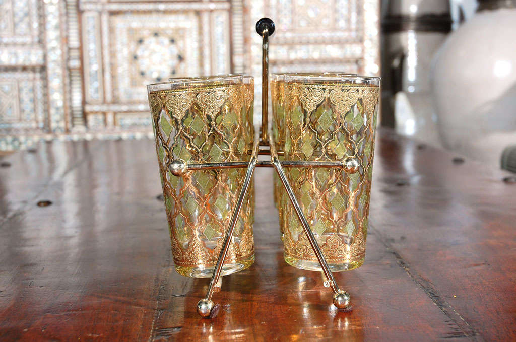 Vintage Set of 8  Moorish  Glasses with Cart 3