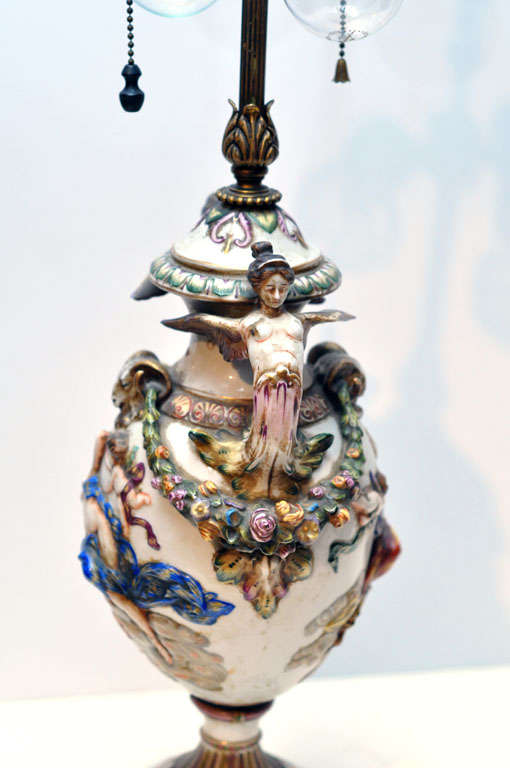 20th Century Italian Capo di Monte Porcelain Lamp, Circa 1920's