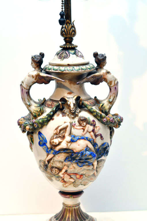 Italian Capo di Monte Porcelain Lamp, Circa 1920's 1