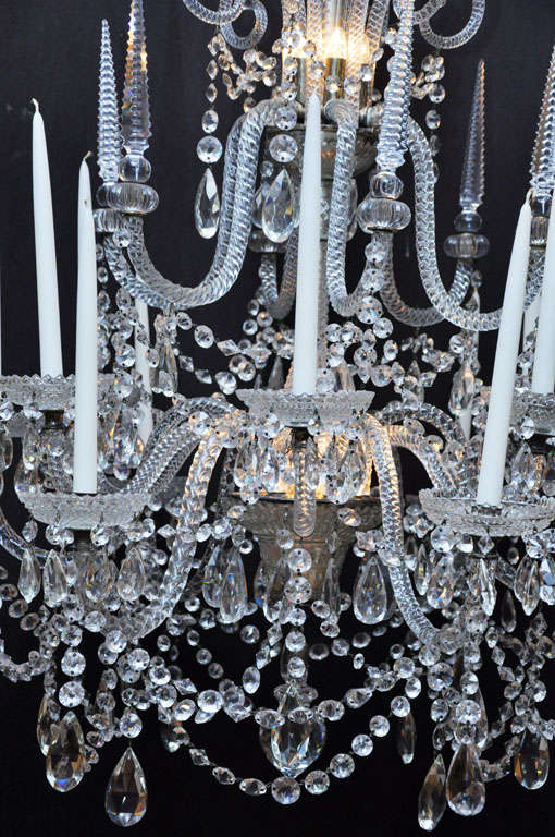 George IV 12-Light Cut Crystal Chandelier, Circa 1830. Internally lit, Candle Cups not electrified.