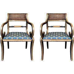 Antique Pair of 18th c.Regency Parcel Gilt and Ebonized Armchairs