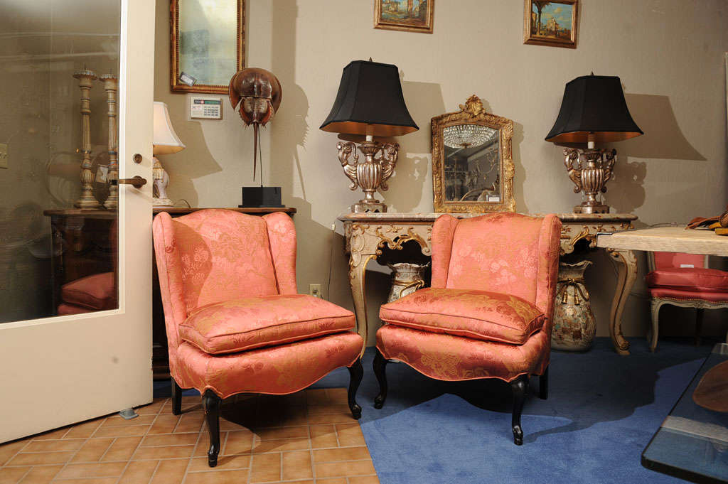 English 19th c. Pair of Louis XV Style Upholstered Chaises