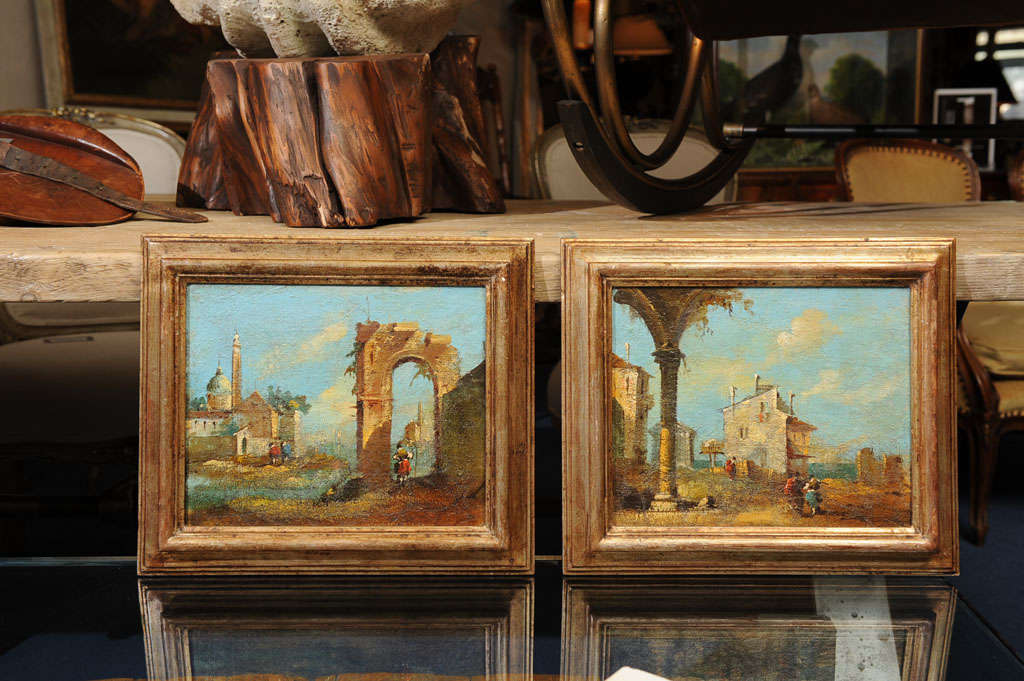 Pair of Continental 19th c.Framed Landscapes Oil on Canvas
