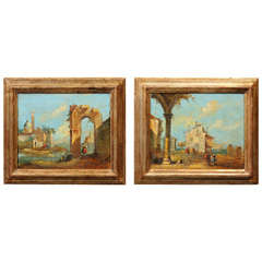 Antique Pair of Continental 19th c.Framed Landscapes Oil on Canvas
