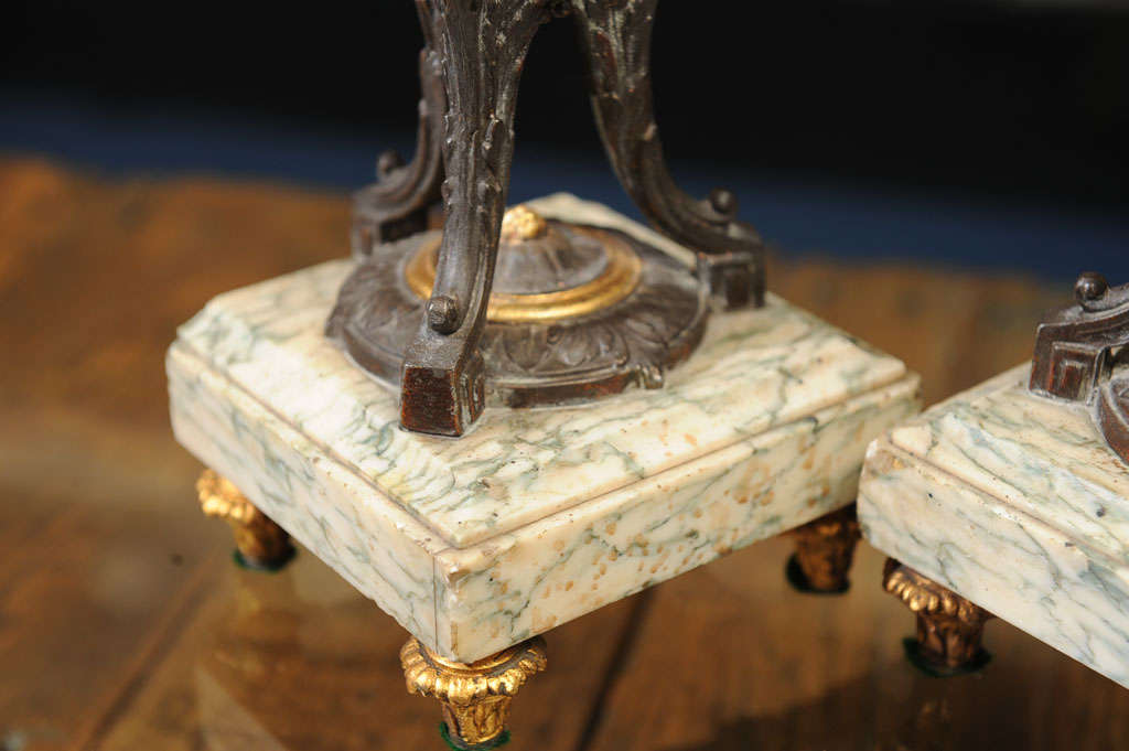 19th Century Pair of Louis XVI Style Parcel Gilt Metal  Covered Mantel Urns For Sale