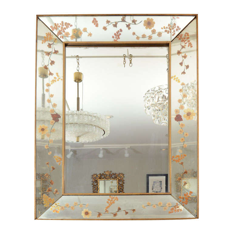 Large French Mirror with Dry Flower Frame