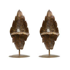 Pair of 1940's Bronze Leaf Accent Lamps