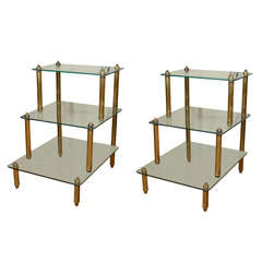 Pair of Italian Brass and Glass Three Tier Side Tables