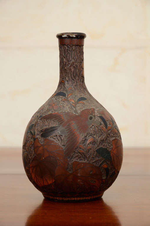 Pair of Japanese Meiji Jiki-Shippo Vases with Bird Motifs 3