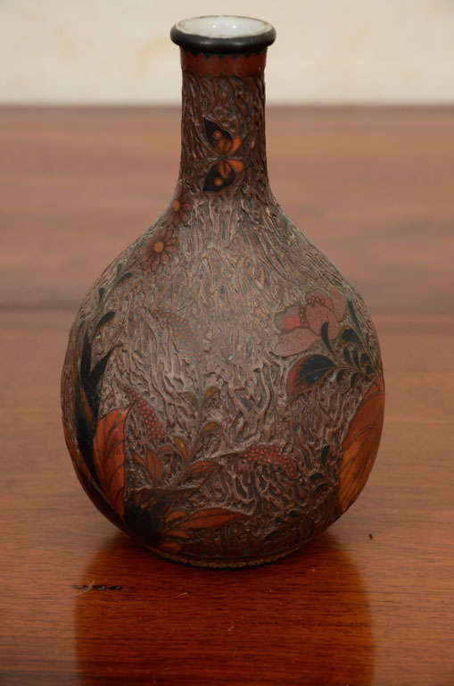 Pair of Japanese Meiji Jiki-Shippo Vases with Bird Motifs 2