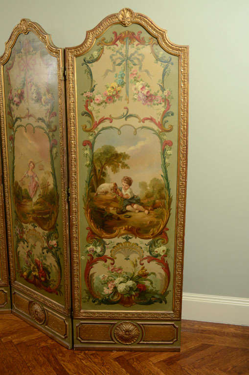 Louis XV Style Giltwood and Oil on Canvas Four Fold Screen 2